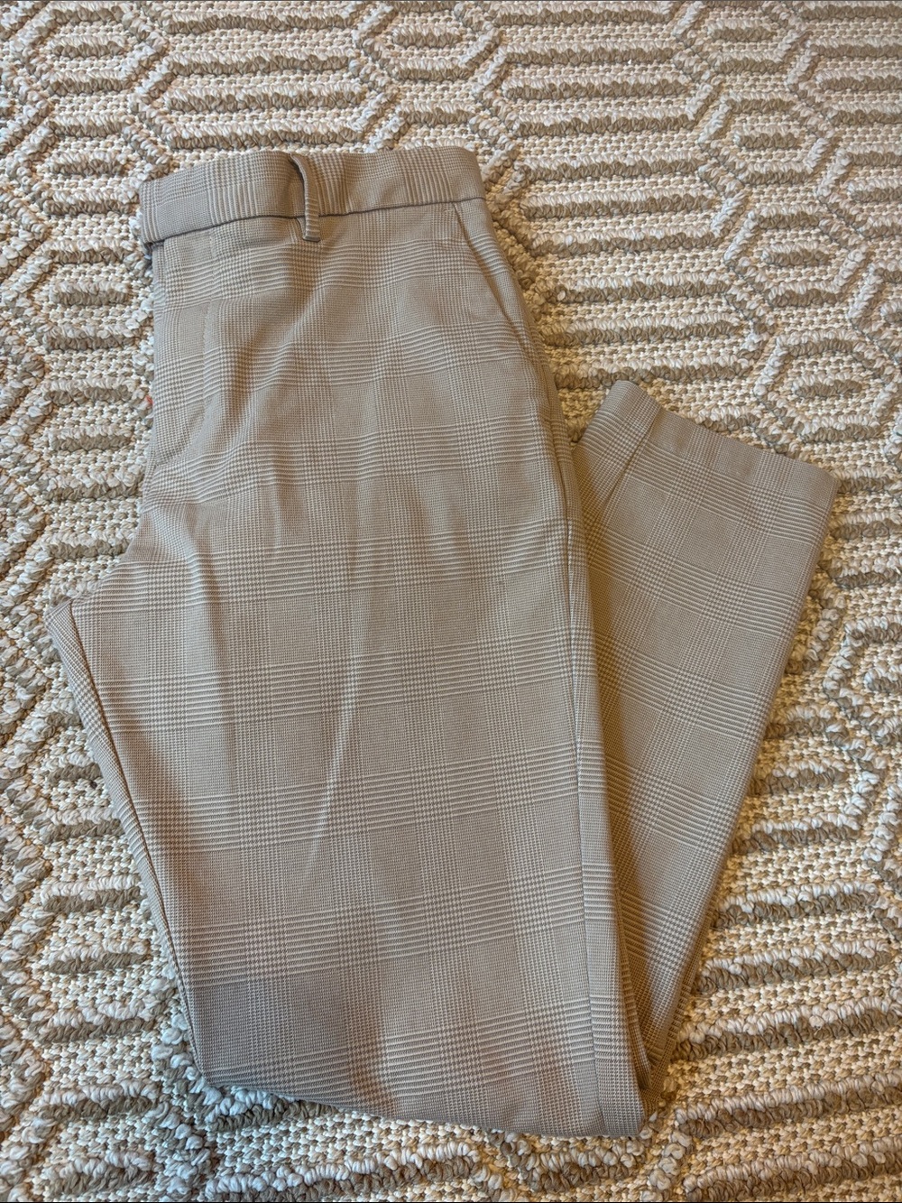 Men's Tailored Dress Pants in Beige Plaid